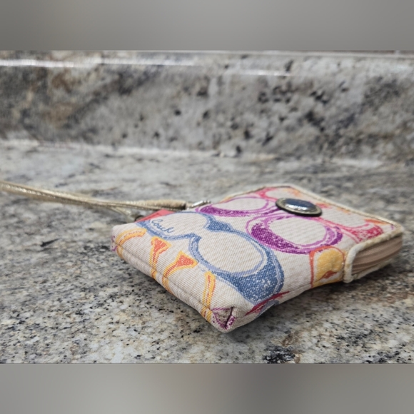 EUC COACH Poppy Collection Orange Green Pink Multicolor Small Wristlet 3.5” x 5" - Picture 9 of 12